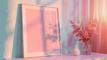 Canvas Print - artwork frame mock-up, teenager room, colorful, light coming from right side, close view