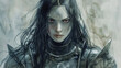 © Adam - Fantasy Art Portrait of a Woman With Red Eyes and Black Hair Wearing Medieval Plate Armor