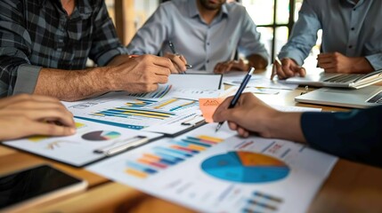 Poster - business consulting meeting is discussing business plan analysis with financial data and business gr