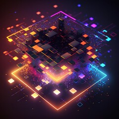 Wall Mural - Abstract futuristic background with glowing cubes and luminous lines. Vector illustration.