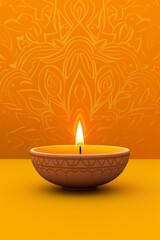 Canvas Print - A vintage poster illustration celebrating Diwali with warm orange and gold hues featuring intricate diya and delicate mandala design 