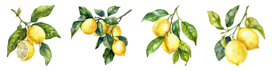 lemon, lemon branch, set of lemons on a transparent background