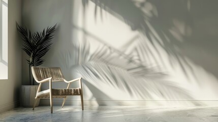 Canvas Print - Minimal room decor with palm shadow