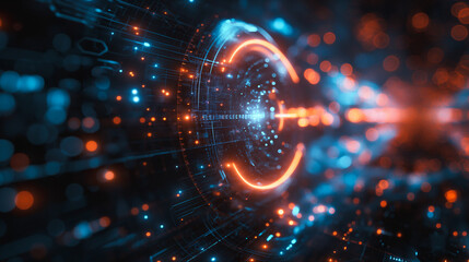 Poster - Futuristic abstract blue technology background featuring dynamic lines and digital patterns for a high-tech look.