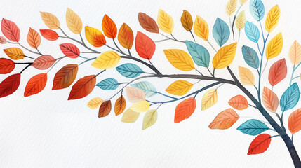 Canvas Print - Watercolor illustration Closeup of a watercolor autumn tree with branches shedding colorful leaves isolated on a gradient background 