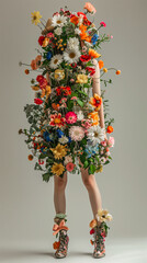 Poster - Fashion photography, A woman wearing clothing entirely made of flowers