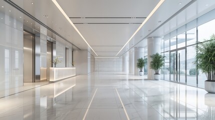 Poster - A clean, spacious lobby of a modern office building with minimalist design