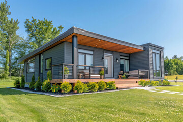 Sticker - Modern House with Deck and Landscaping.