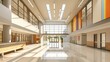 © DreamWeaver - A high-ceiling school entrance featuring sleek, contemporary design and spacious layout