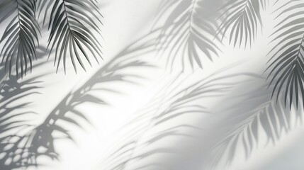 Sticker - Shadows of palm leaves on white wall background with space