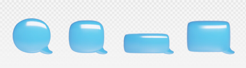Fototapete - 3d blue chat bubble for text message icon vector. Dialog balloon shape for comment or conversation social media element. Round and rectangle comic notification dialogue frame isolated graphic