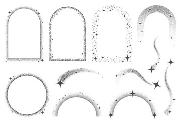 magic stars elements with sparks and celestial frames. vector shapes with glitter. bohemian mystic g