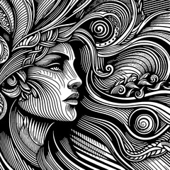 boho art style pattern texture woman face
