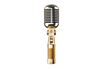 A Golden Microphone Ready to Capture Timeless Melodies on a Clear PNG or White Background.