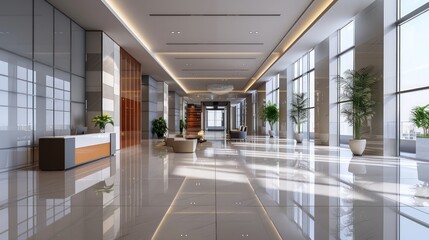 Poster - A spacious lobby in a contemporary office building with clean, modern design