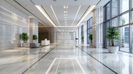 Poster - A spacious lobby in a modern office building with clean, sleek design