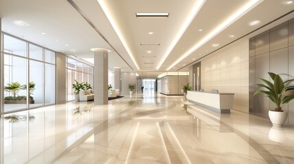 Poster - A spacious lobby in a contemporary office building with clean, modern design