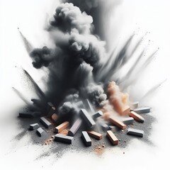 Canvas Print - 63 46. Smoky chalk pieces and dust flying, creating a hazy and m