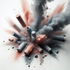 Sticker - 66 46. Smoky chalk pieces and dust flying, creating a hazy and m