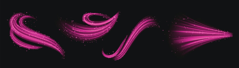 Poster - pink wind wave. magic air fragrance flow effect. 3d light vortex with neon line and glitter isolated