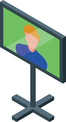 Poster - Modern tv set is showing an online meeting with a male speaker broadcasting from his home office