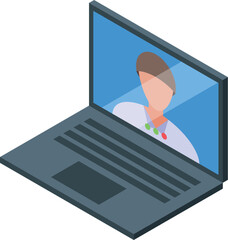 Poster - Businessman is making a video call on his laptop, shown in an isometric view