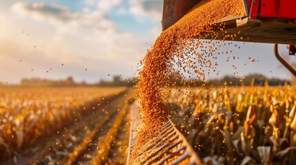 Poster - A grain of corn is falling from a machine