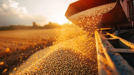 Poster - A truck is dumping soybeans onto a field