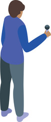 Poster - Journalist holding microphone making interview isometric illustration