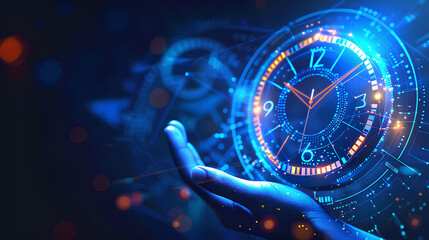 Poster - Clock on hand time data digital clock management planning business and time concept 
