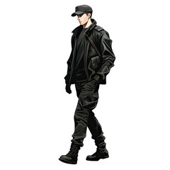 Sticker - An illustration of a handsome soldier man wearing a black hat, walking