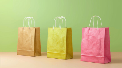 shopping bags isolated on green background 