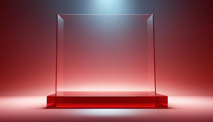 Wall Mural - red glossy glass square podium with empty space for products