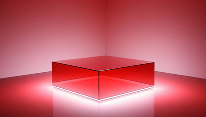 Wall Mural - red glossy glass square podium with empty space for products