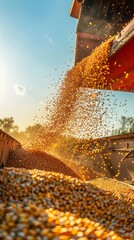 Poster - A large pile of corn is being harvested