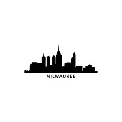 Wall Mural - Milwaukee USA city skyline, horizon logo. Panorama, US Wisconsin state icon, abstract landmarks, skyscraper, buildings. United States of America isolated graphic, vector clipart