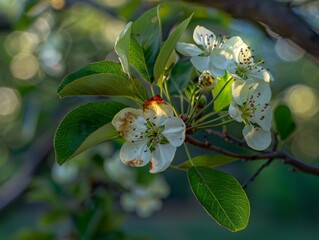 Blossoming Pear: A Close-Up Springtime Scene in the Garden