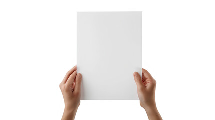Poster - Hands holding a sheet of white A4 paper  Hyperrealistic Highly Detailed Isolated On White Background 