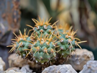 Wall Mural - The Enchanting Beauty of the Golden Cactus: A Rare Desert Plant