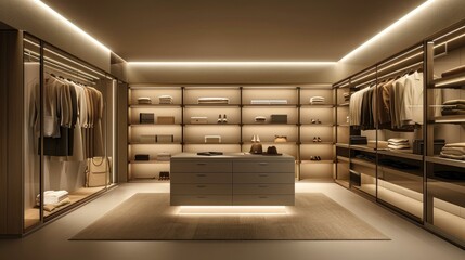 Modern storage racks with integrated LED lighting