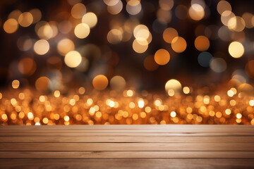 Wall Mural - Golden light shine particles bokeh on black background. Holiday concept.