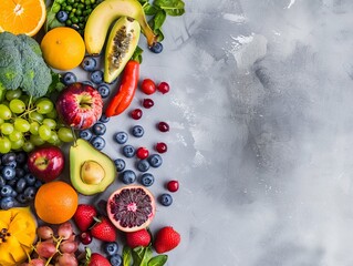 Nutritious Display: A Variety of Fresh Fruits and Vegetables for a Healthy Diet --ar 4:3