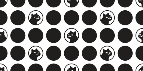 Poster - cat seamless pattern black kitten moustache polka dot calico neko vector cartoon pet doodle tile background gift wrapping paper repeat wallpaper scarf isolated illustration design