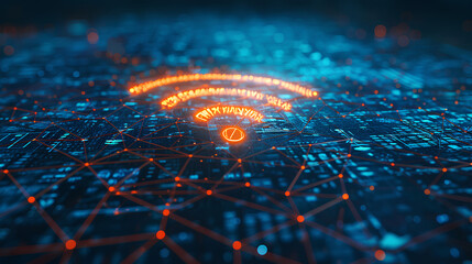 Poster - wireless network and connection abstract data background with wifi symbol