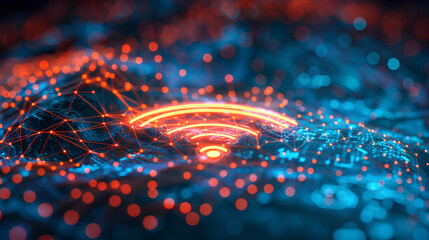 Poster - wireless network and connection abstract data background with wifi symbol