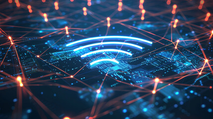 Poster - wireless network and connection abstract data background with wifi symbol