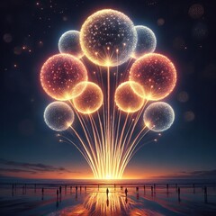 Canvas Print - 89 101. Triple-break vertical shells_ Large, spherical fireworks