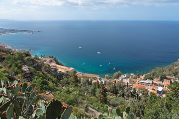 Wall Mural - Taormina sea view with town houses, Sicily, Italy