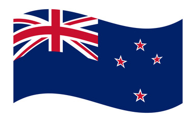 Wavy flag of New Zealand, isolated on transparent background. Vector illustration