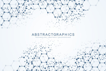 Aufkleber - abstract technology connect background lines and dots with hexagons. modern hexagons technology conc